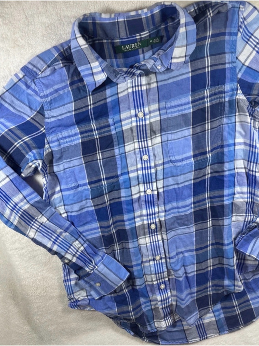 Lauren Ralph Lauren Blue Plaid Button-Down Shirt - women’s lightweight